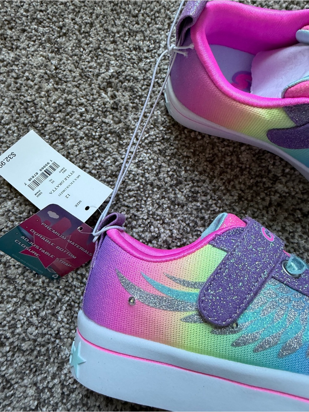 Skechers Crystal Stars Pink Purple Teal Light-Up Kids Sneakers - Picture 3 of 8